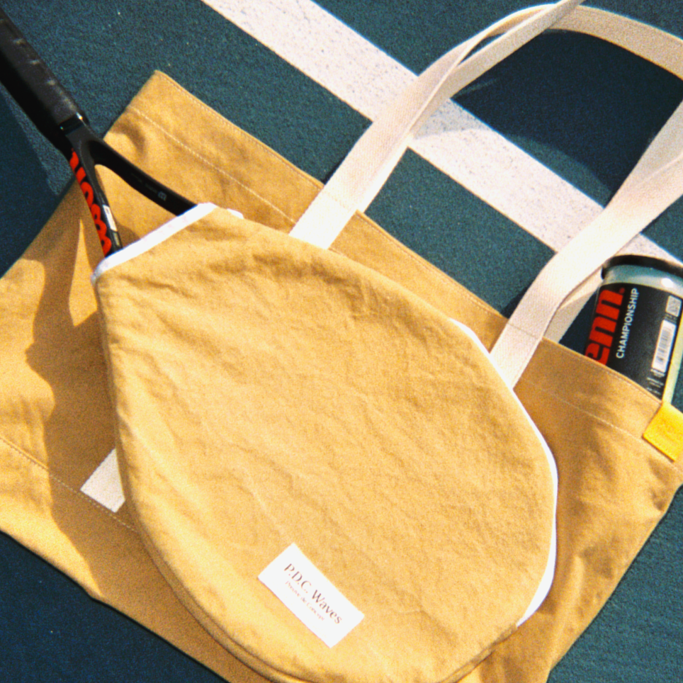 Tennis Racket Cover + Large Khaki Boat Shrunk Canvas Tote Kit