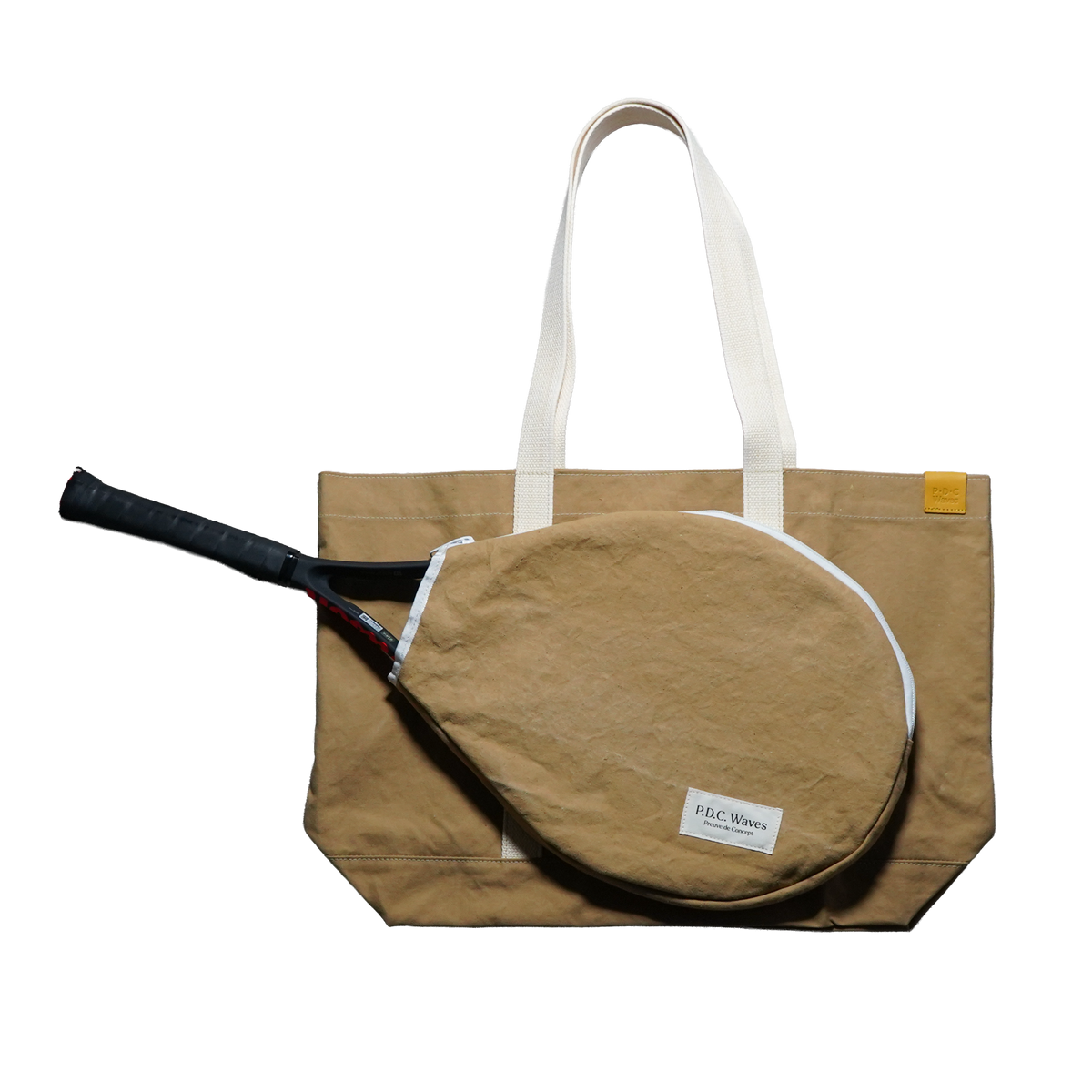 Tennis Racket Cover + Large Khaki Boat Shrunk Canvas Tote Kit